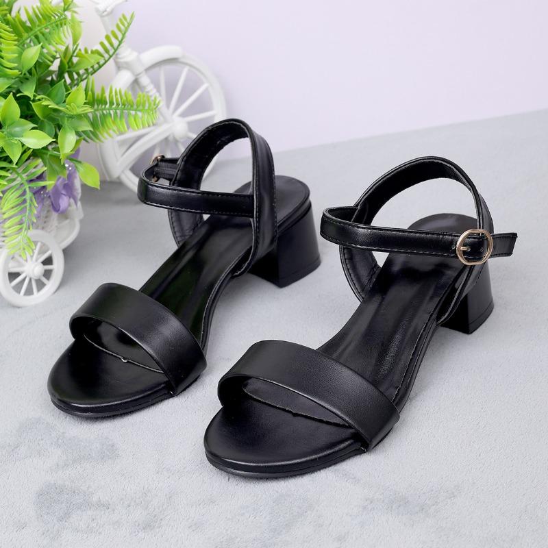 New high-heeled sandals women's thick-heeled medium-heeled women's one-button sandals large-size fashion women's shoes