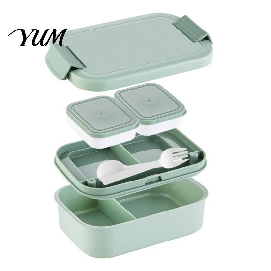 Microwave Safe Meal Prep Containers Double Layer Lunch Box with Sauce Container And Tableware, Leak Proof Stackable Food Easy Clean Dishwasher Storage