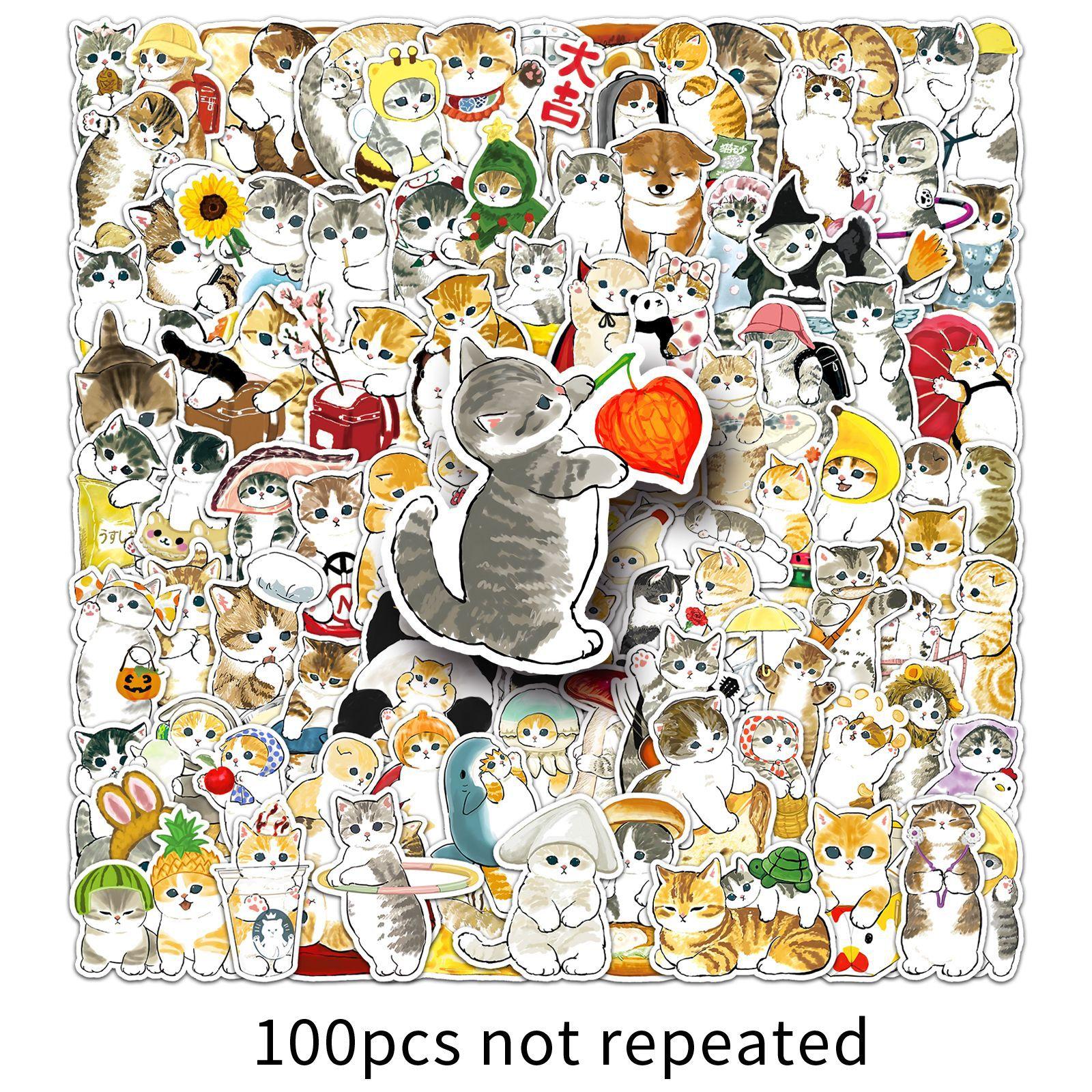 

100 Расписанных вручную граффити-наклеек с котятами, персонализированные мультяшные милые декоративные наклейки-жвачки для стакана с водой, мобильного телефона