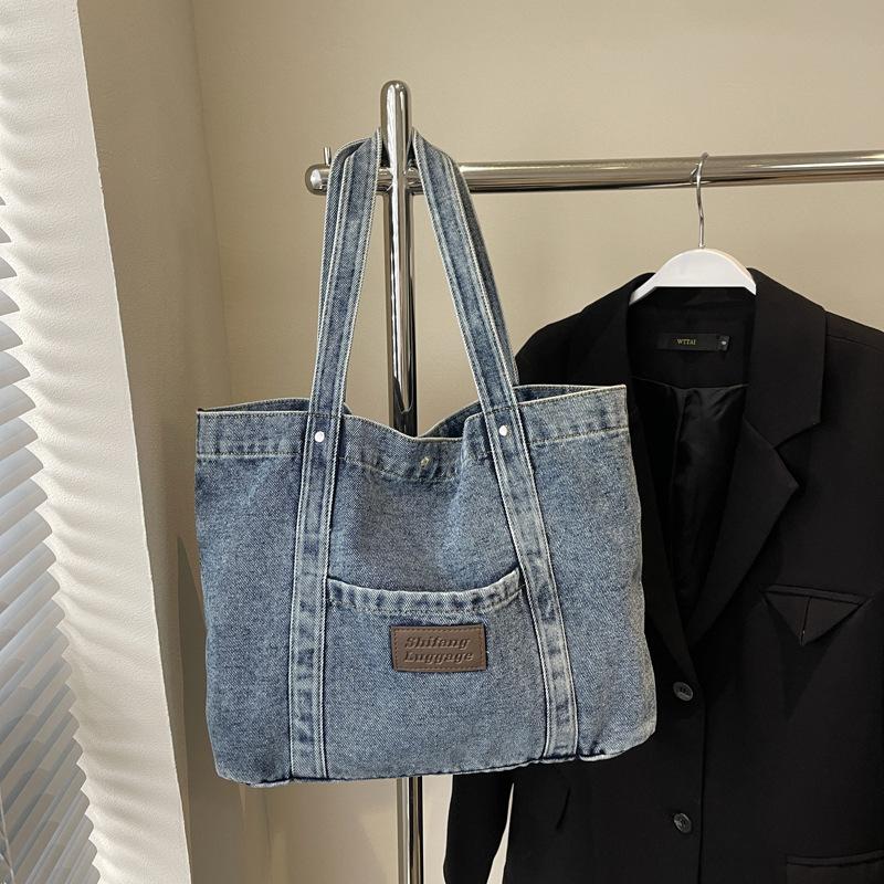 

Повседневная холщовая сумка через плечо женская 2025 новая большая вместительная сумка для покупок нишевая литературная сумка-тоут повседневная сумочка синий