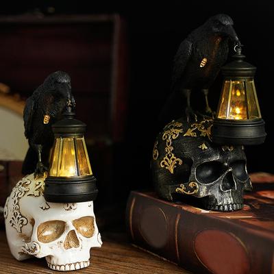 Crow Statue Halloween Skull Raven Decor Collectible Figurines Resin Sculpture Gothic Decor Halloween Decorations for Home Garden