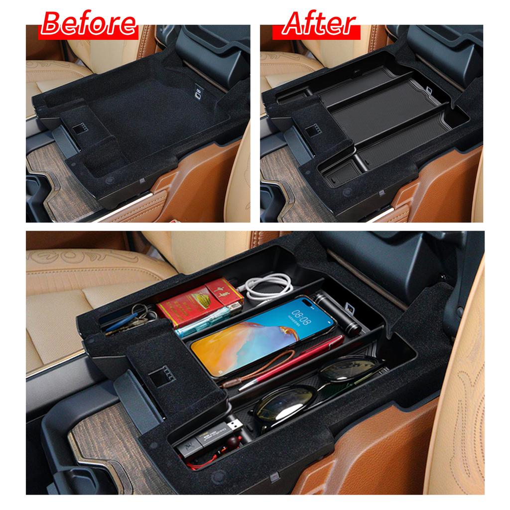 För Dodge Ram 1500 2500 3500 2019-2026 Central armstöd Förvaringslåda Halkfri Bricka Organizer Interiörtillbehör Svart