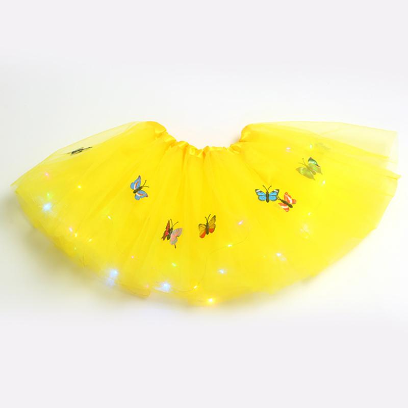 Girls Led Light Up Butterfly Tutu Skirt Glowing Elastic Waistband Multi-color Mesh Skirt For 2-12