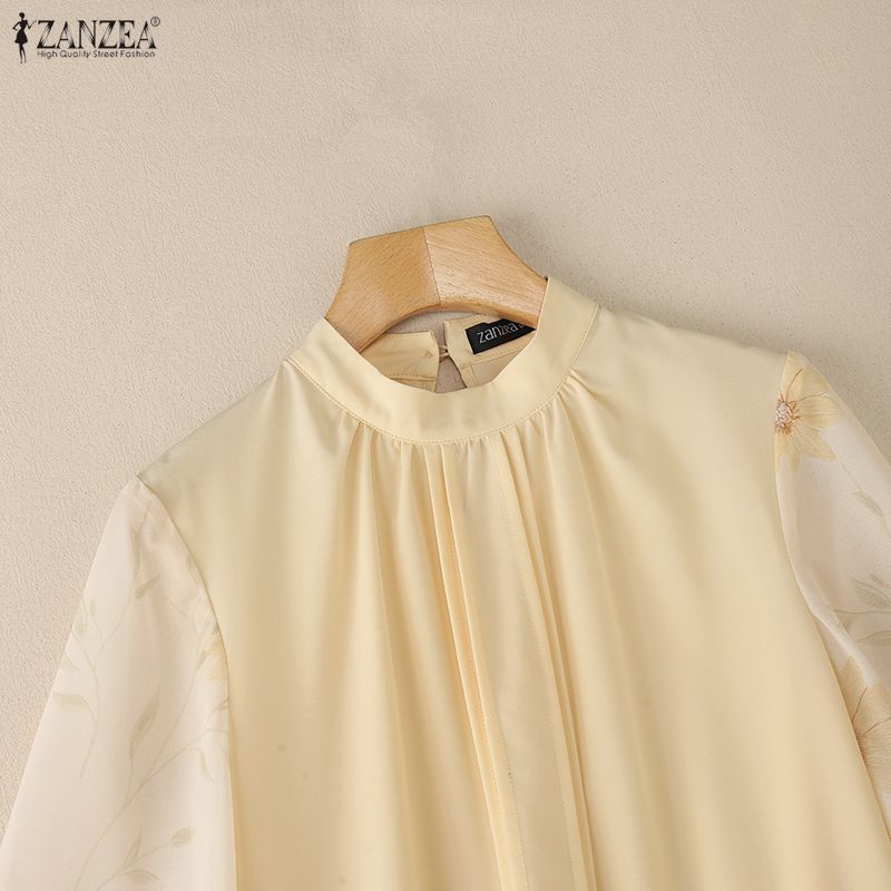 ZANZEA Women Casual Round Neck Splice Half Sleeve Summer Blouse