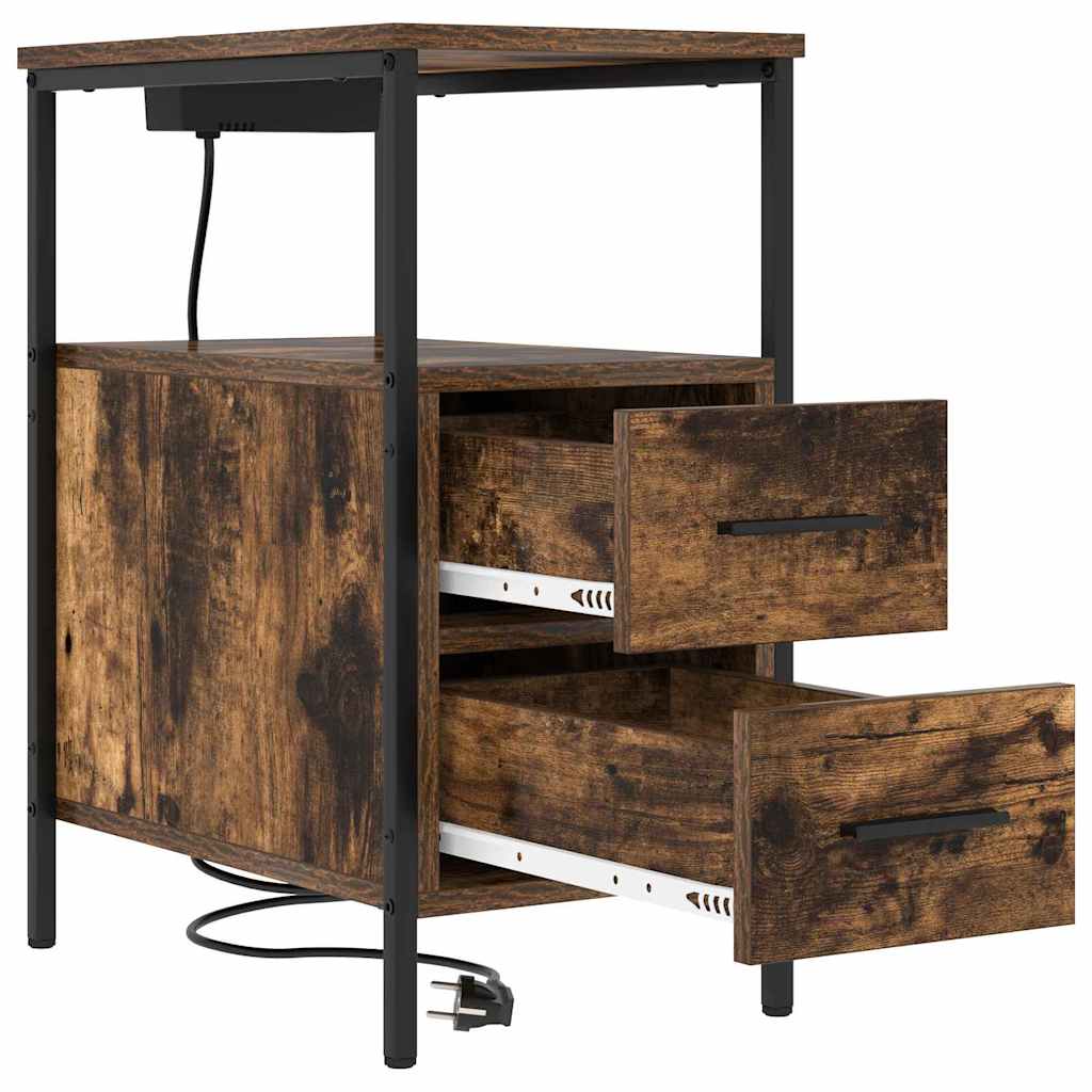 Nightstand Smoked Oak 30 X 48 X 61 Cm Engineered Wood