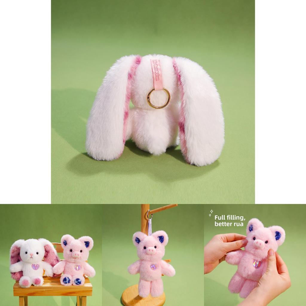 Chaveiro de Animal de Pelúcia Curta Com Coelho e Porco Fofos em Pé Para Presentes e Decoração