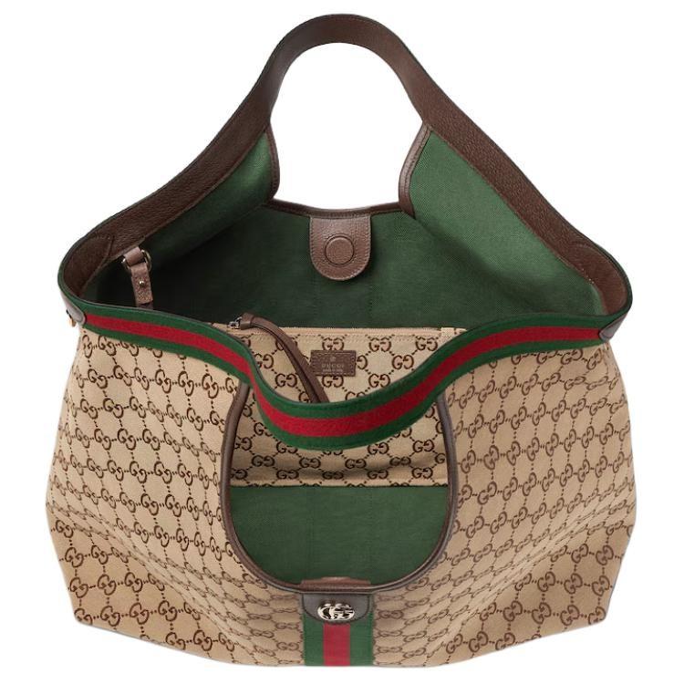 Gucci GG Canvas Tote Bag, Shopping Bag, Shoulder Bag, Handbag Large Women's Beige & Dark Brown 853971-FAFFP-2547