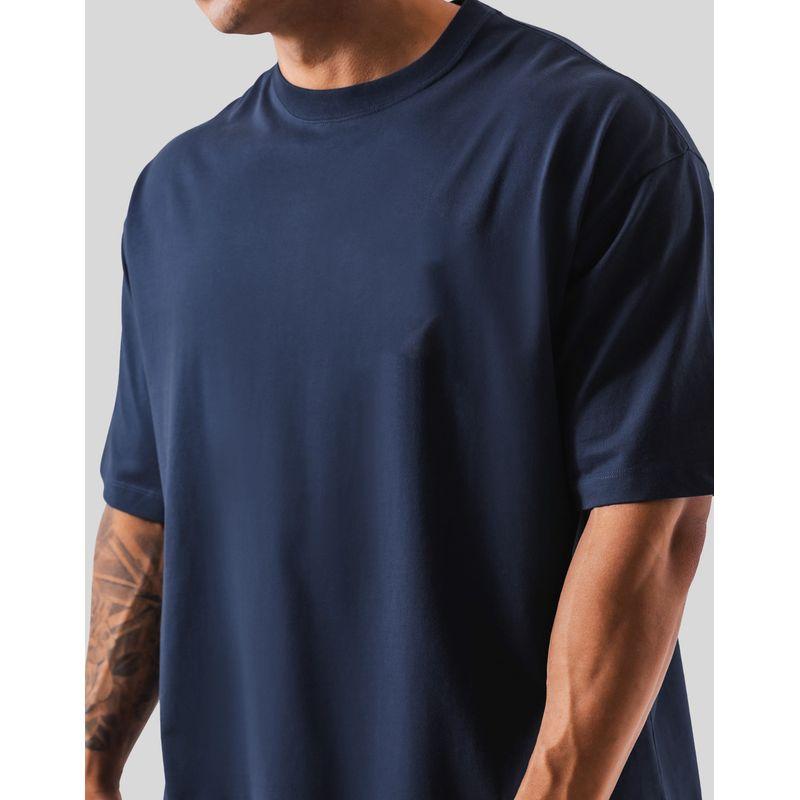 Heavy Weight Pure Cotton round Neck T-Shirt Men Fashion Loose Plus Size Pure Color Fitness Clothes Breathable Summer Sports Short Sleeve Navy Blue 2XL