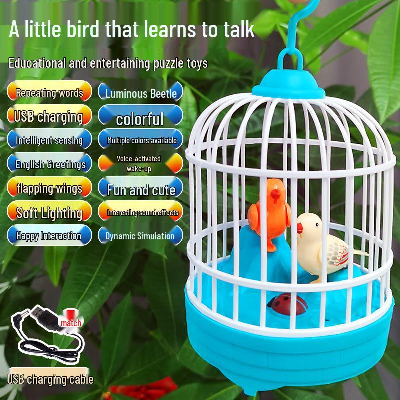 Douyin Electric Voice-Activated Bird & Puppy Cage Toy for Kids - Simulated Calls Outdoor Play Light