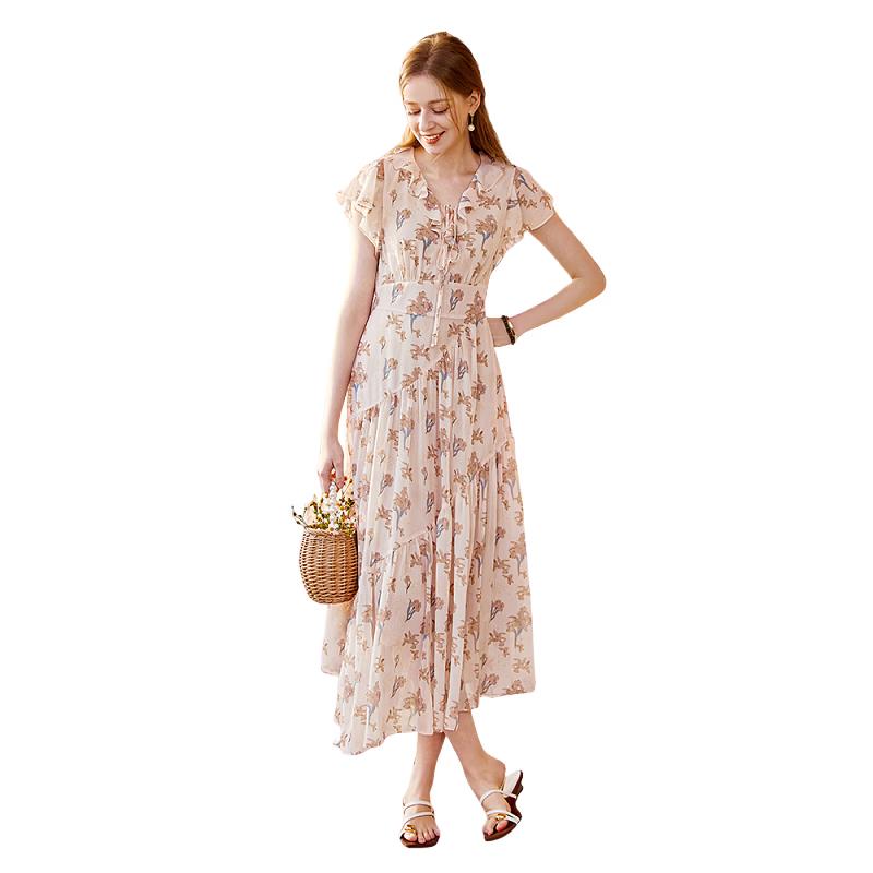 Women s Floral V-Neck Chiffon Dress S