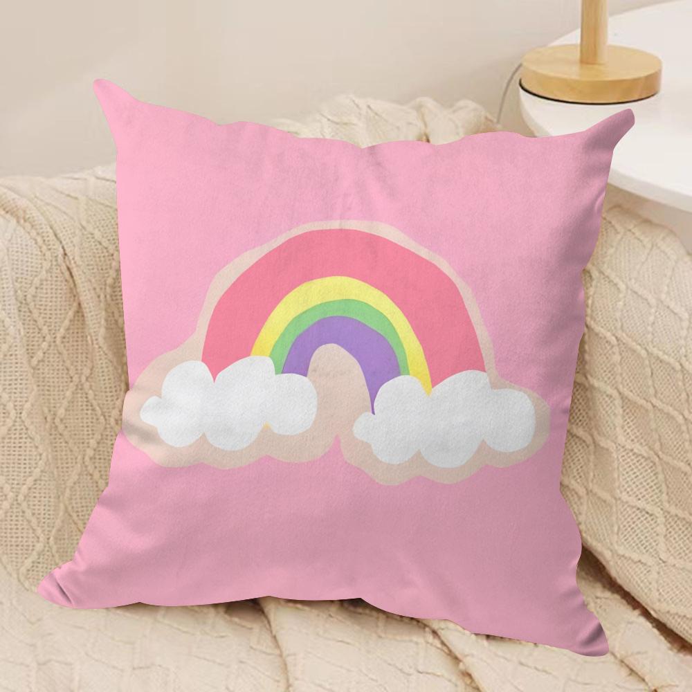 Cartoon Rainbow Sun Cushion Cover Soft Plush Fabric DoubleSided Printed Sofa Cushion Cover for All Seasons Home Decor Gift