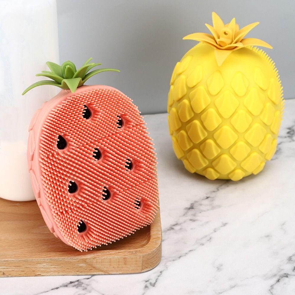 Candy Color Fruit Shape Shower Brush Soft Hair Exfoliation Silicone Shampoo Brush Non-Slip Bath Supplies Shower Massage Brushes
