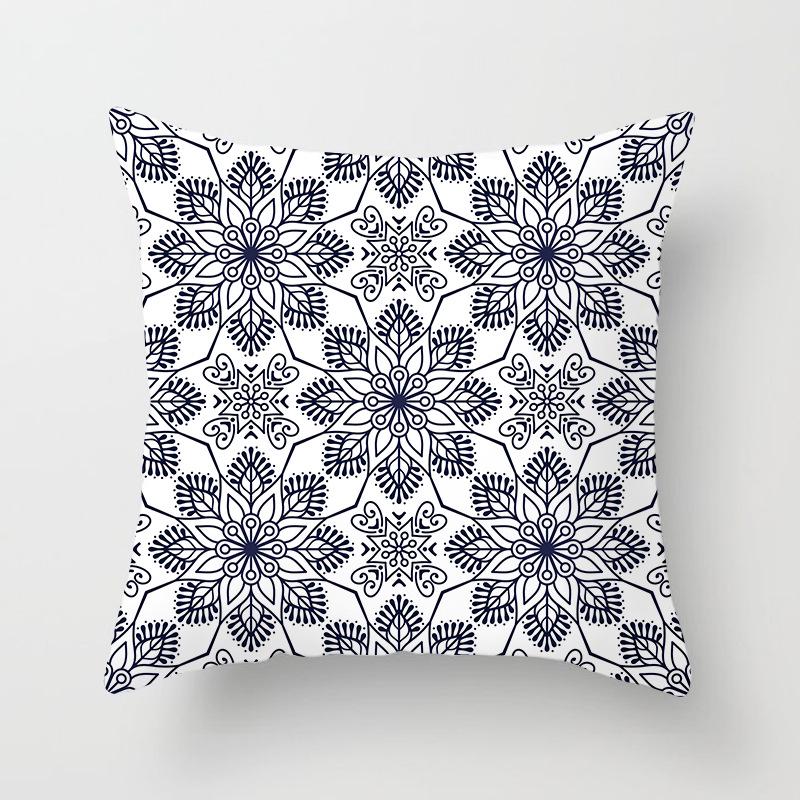 Peach Skin Pillowcase Blue and White Porcelain Geometric Print Abstract Sofa Cushion Cover Office Waist Pillow Cover