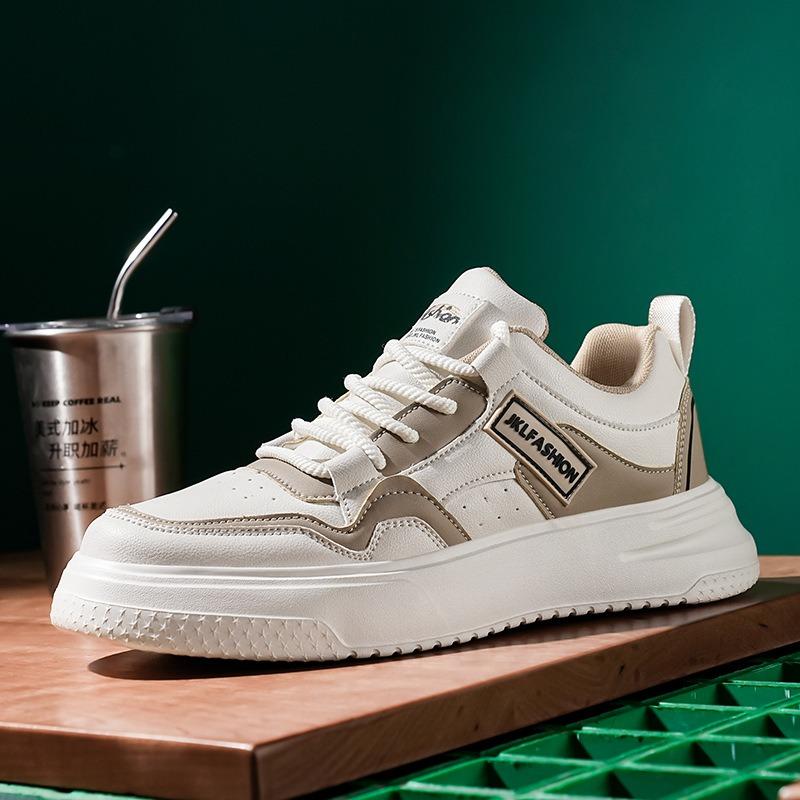 

Men s Casual Platform Sneakers Stylish Leather Breathable Non-slip Shoes 44 бежевий