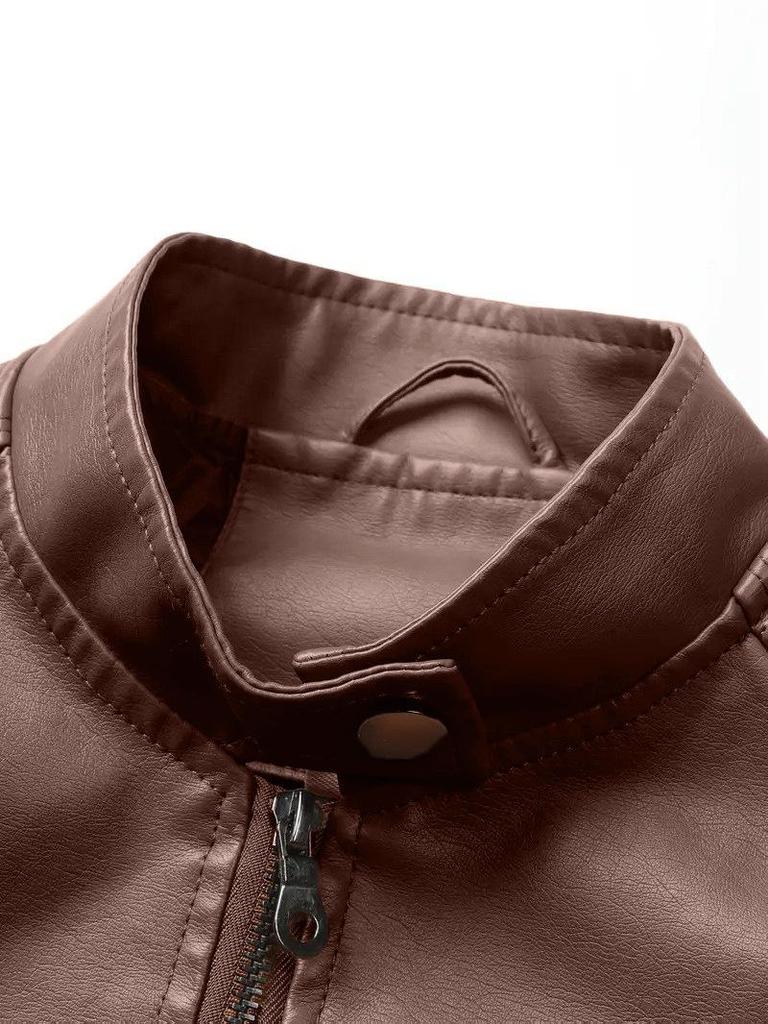 Women’s European-American Leather Motorcycle Jacket with Zipper - Retro Short Style