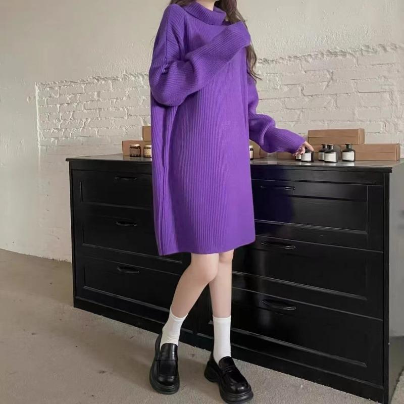 Autumn and winter new loose and lazy style turtleneck pullover women's fashion versatile medium and long inner dress