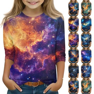 Print Tops For Youth Girls 5-16 Years Round Neck 3/4 Sleeves T-Shirts Trendy Tops Outfit Tees