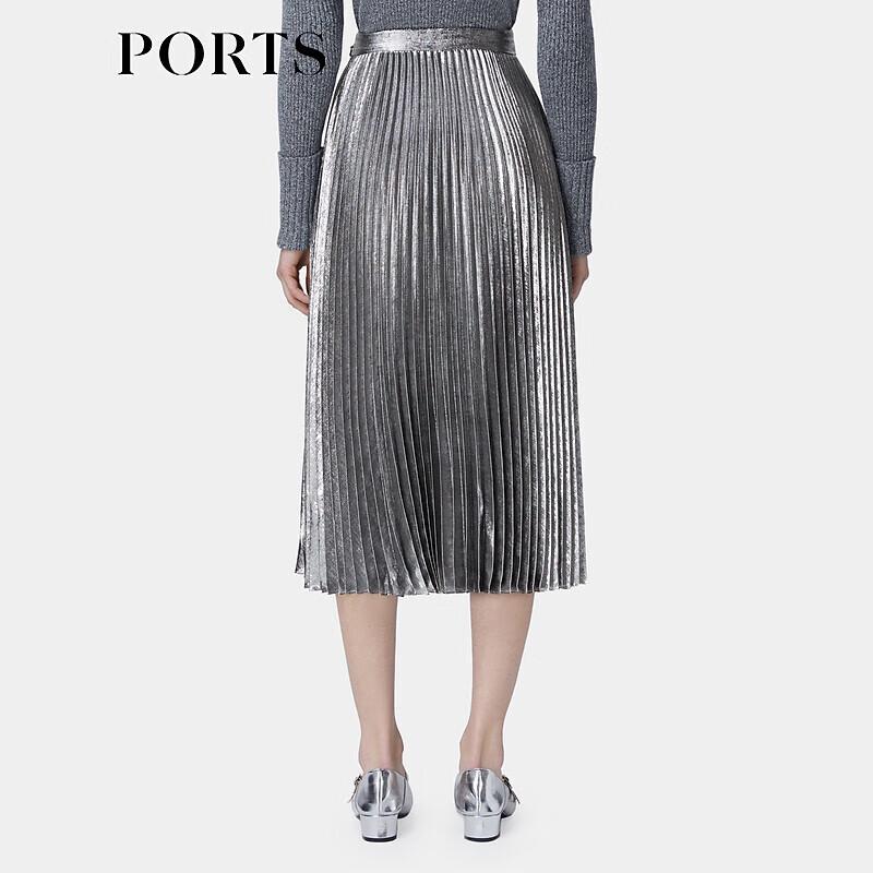 PORTS Women's Grey Pleated Midi Skirt