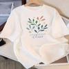Summer Casual Cotton Women's T-Shirt Leaf Pattern Printed T-Shirt Loose Large Size Fashion Popular Y2K Short-Sleeved Top Women