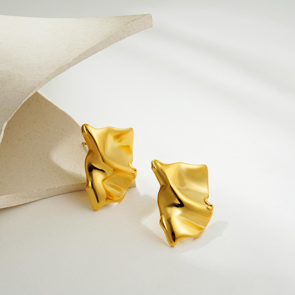 Modische glänzende dreilagige strukturierte Ohrringe mit verschlungenem Knoten für Damen, goldfarben, Edelstahl-Ohrring, Vintage-Schmuck, Geschenk