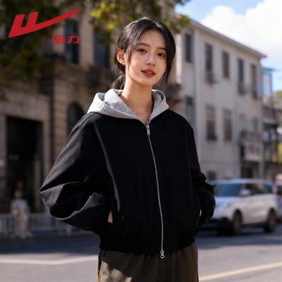 Women's Faux Two-Piece Hooded Short Jacket