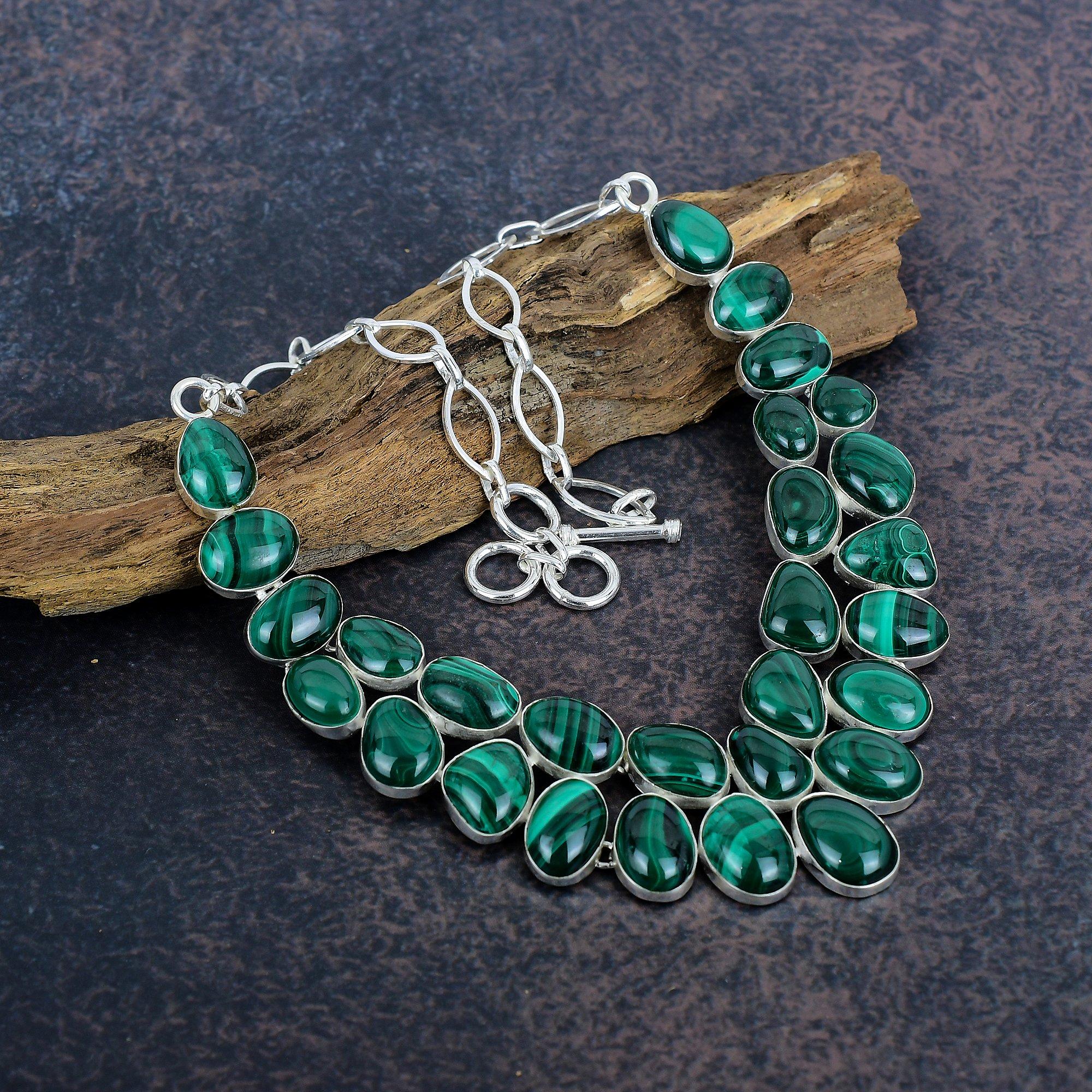 

Малахитовый драгоценный камень.925 цельное ожерелье из стерлингового серебра для нее, ручная работа, новый дизайн ювелирных изделий, ожерелье для женщин Adjustable with 18 inches зелёный