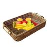 Handgeflochtener Rattan-Aufbewahrungskorb Quadratisches Weiden-Tablett Picknickkorb Brotkorb Lebensmittelteller Obstkuchen Allerlei-Box Heim Schreibtisch Dekoration