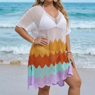 Abito da Donna Oversize con Collo Alto per le Feste in Tessuto Intrecciato Color-block e a Motivo Ondulato, Caratterizzato da un Sexy Design Aperto e uno Stile da Spiaggia.