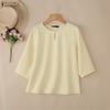 ZANZEA Women Casual Round Neck Solid Color 3/4 Sleeve Blouse