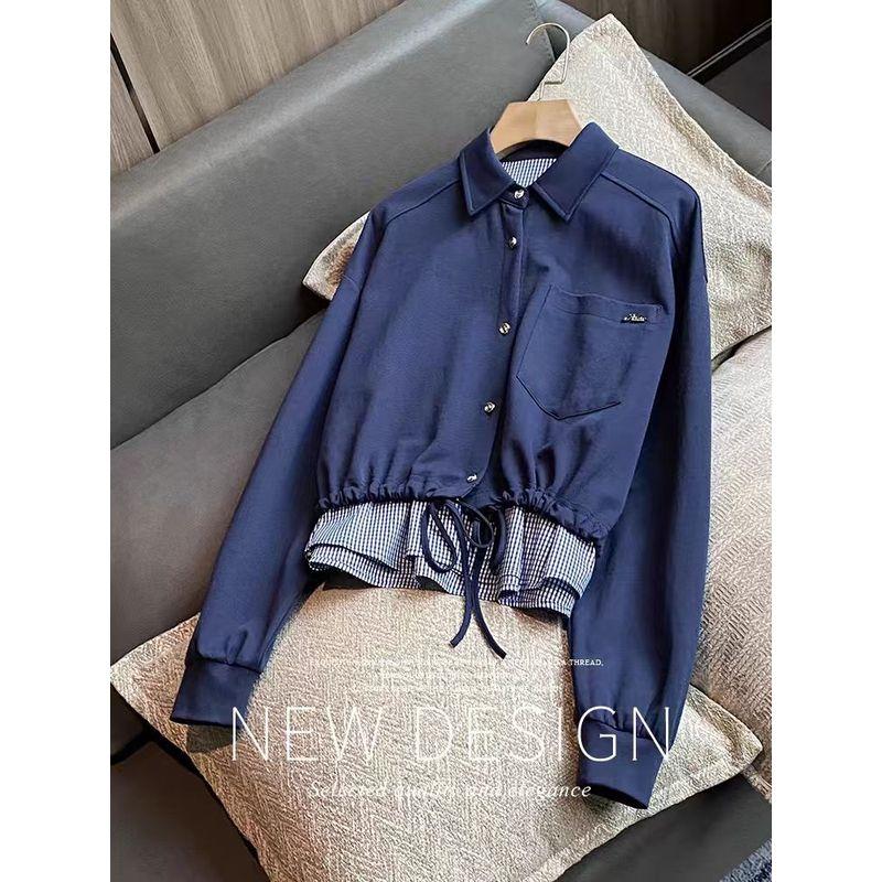 

Бренды легкой роскоши! Девочки Питер Пэн Воротник Ложный Двойка Кружево Цветной Блок Комбинированный Хлопок А-силуэт Свободный Крой Верхняя Одежда Новая Весна и Осень Dark blue L