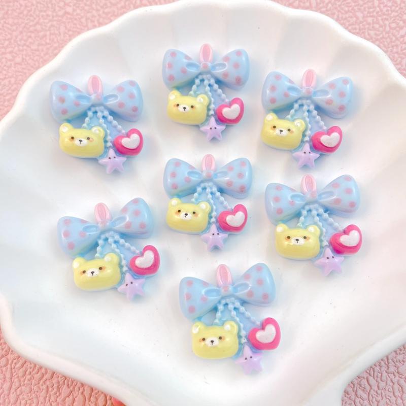 10Pcs New Cute Cartoon Little Bear Bow Series Flat Back Resin Cabochons DIY Jewelry Craft Decoration Accessorie