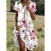 Damenmode Anmutig Schöne Blumenmuster Sommer Frühling Kurzarm O-Ausschnitt Freizeitkleider