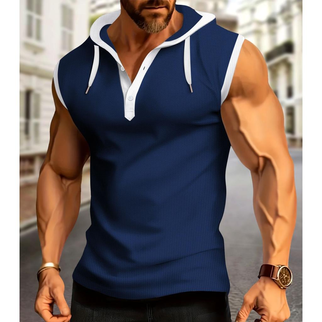 Men's Casual Sports Multi-color T-shirt - Men's Hooded Sleeveless Top