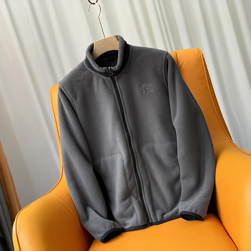 

Men s Fleece Jacket, Lightweight Warm Stand Collar Outerwear, Multiple Colors (Beige, Khaki, Gray, Black, Dark Green) 2XL сірий колір