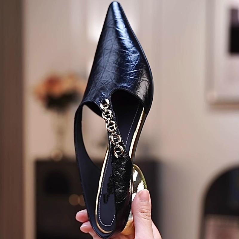 

Женские балетки, тапочки, сандалии, мюли с острым носком, новая летняя обувь 2025, тренд, платье, комфорт, кожаные сандалии для женщин 35 чёрный