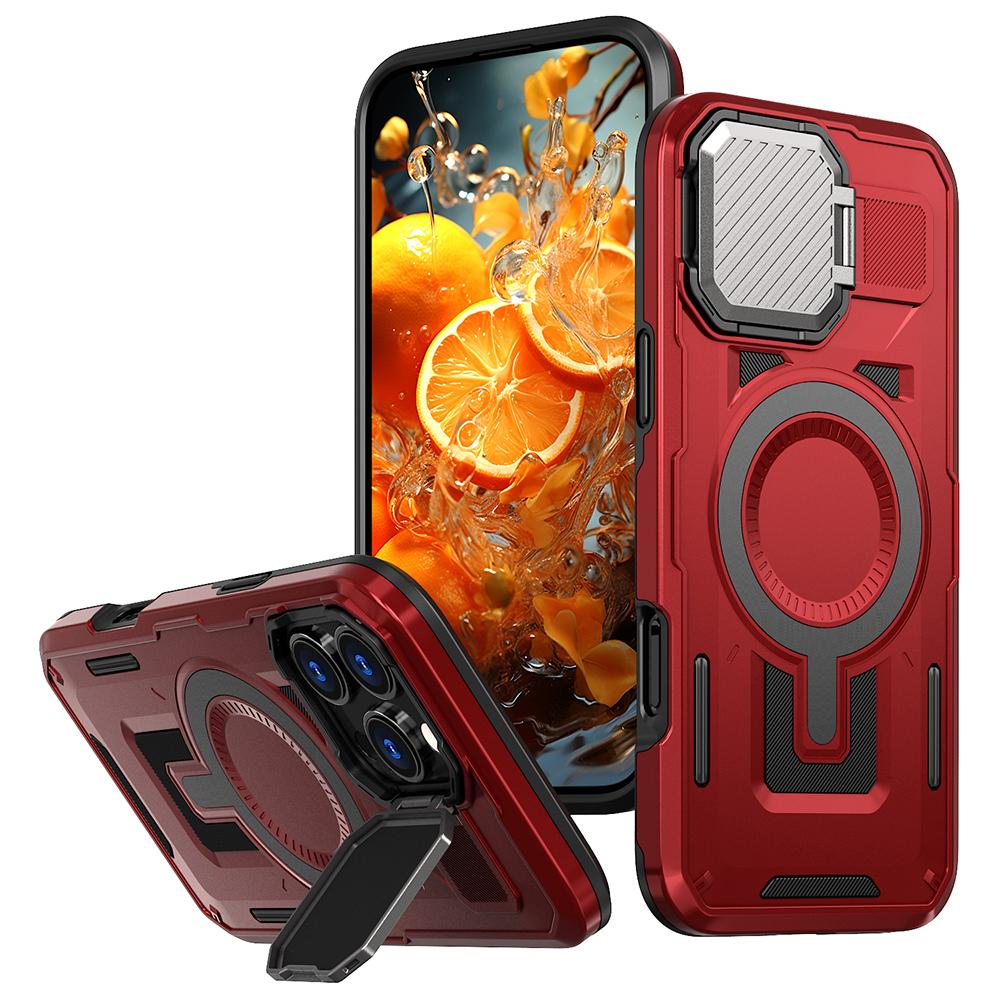For iPhone 16 Pro Max Case Compatible with MagSafe Lens Lid Kickstand PC+TPU Back Cover