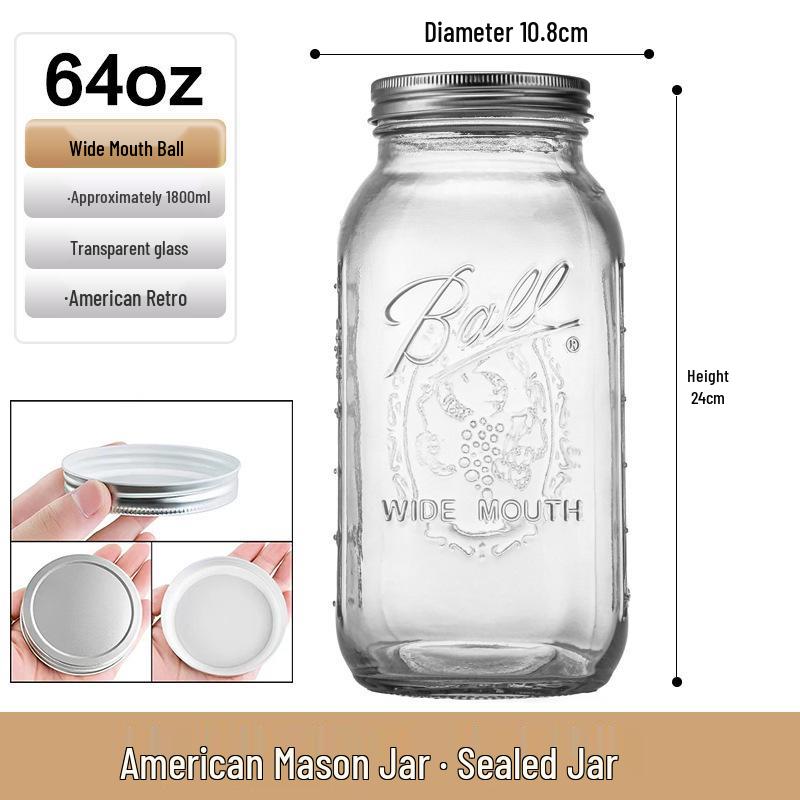 Bicchiere Mason Jar Americano Retrò con Coperchio - Tazza di Vetro per Fiocchi d'Avena, Contenitore Trasparente per Bevande, Sigillato e Vuoto.