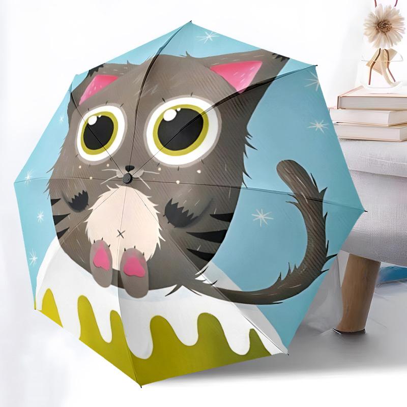 1pc Winter Cat Automatic Open/close Folding Umbrella, Compact Portable Travel Umbrella, Perfect Birthday/Christmas, Cute Umbrella, Durable C