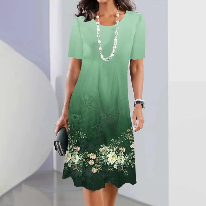 New Women Slim Summer 3D Floral Loose Vintage Sexy Elegant Befree Dress Boho Casual Party Party Midi Short Sleeve Dress