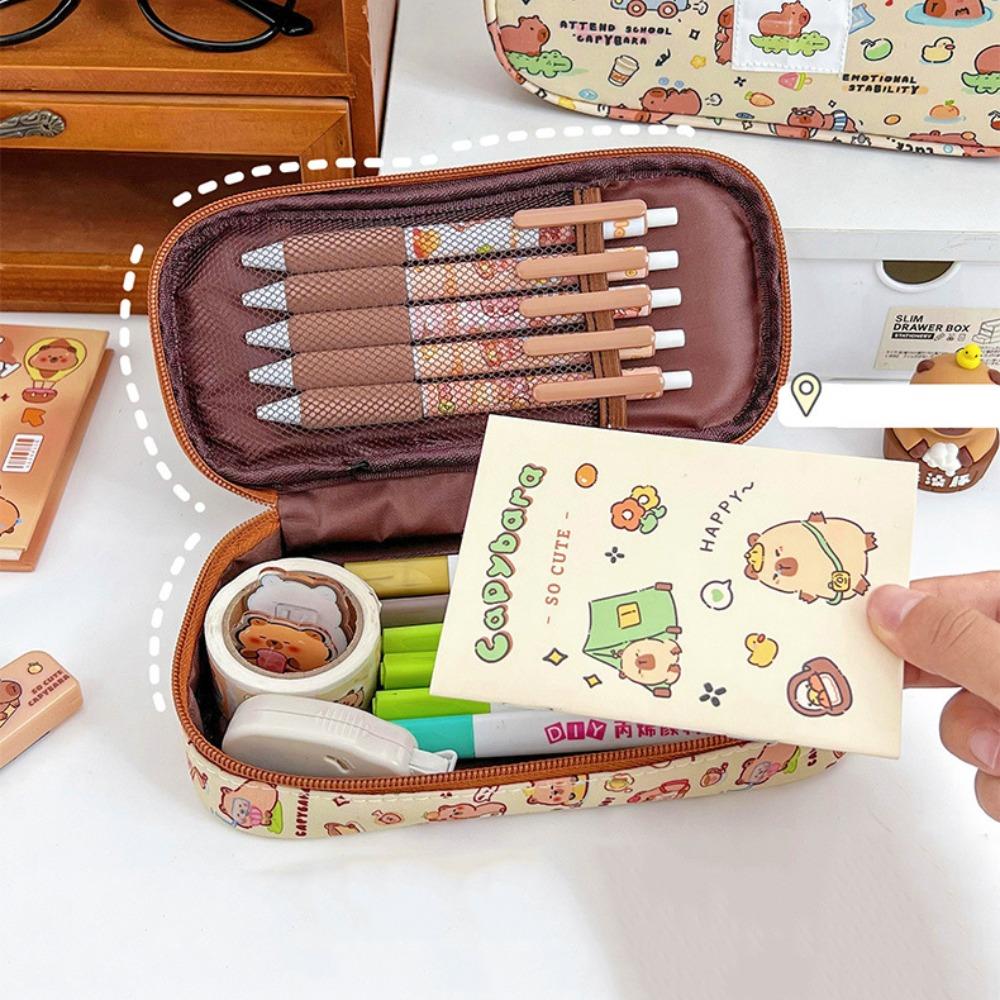 Canvas Capybara Stationery Bag Large Capacity Cartoon Pencil Bag Capybara Pencil Pouch  Students