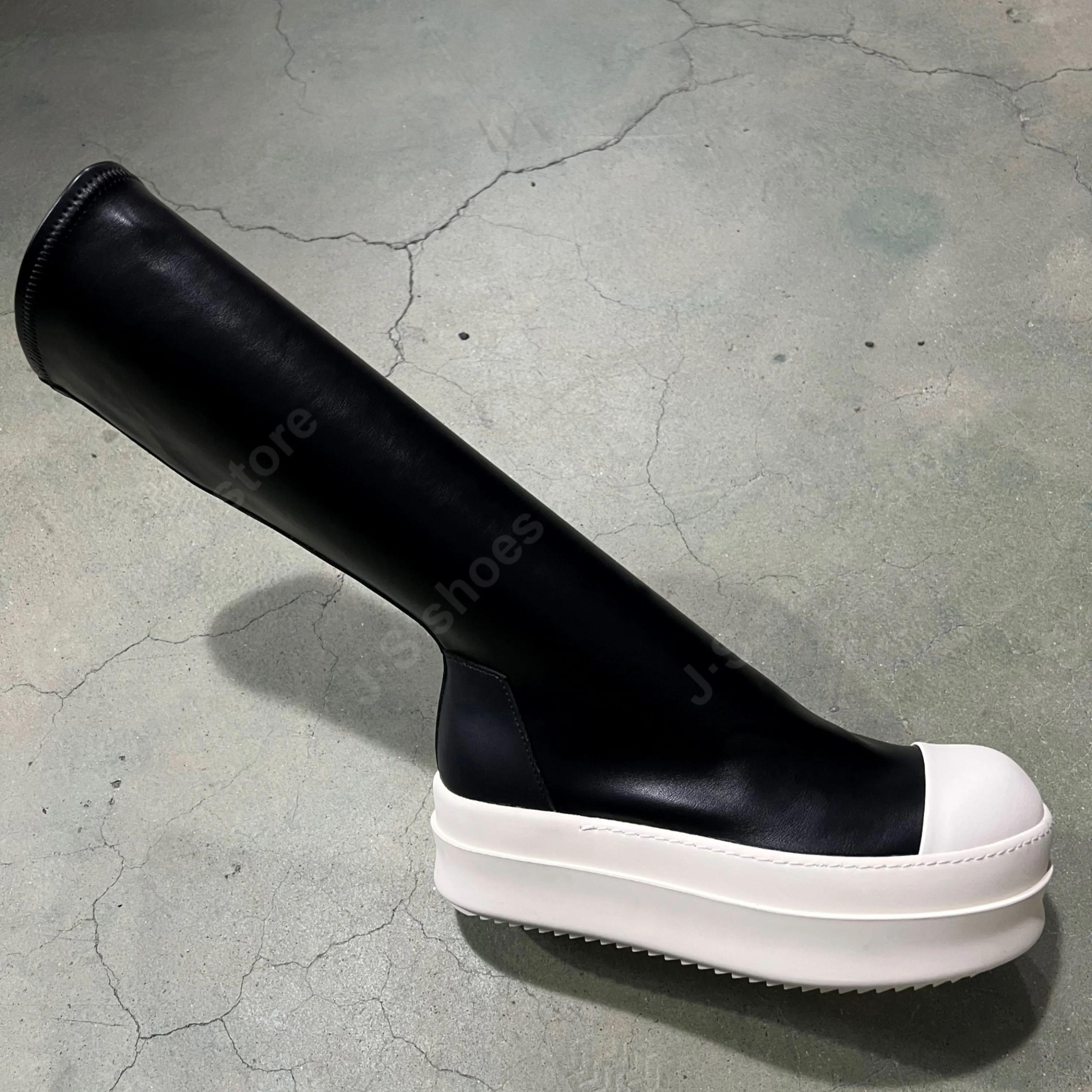 

Ro Designer Boots Men Sneaker Women Black Leather Shoes SLIP-ON Casual Shoe Platform 6cm Thick Sole High Top Sneakers Ankle Boot 35