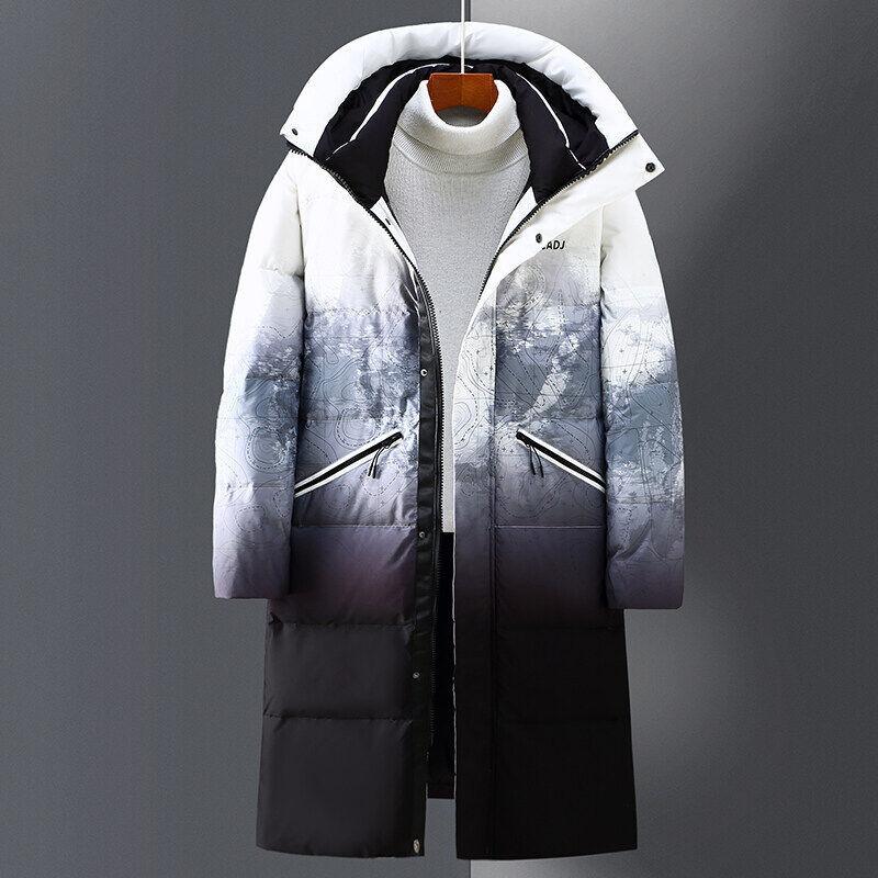 New men's down jacket for autumn and winter Mid-length over-the-knee thickened warm gradient couple jacket