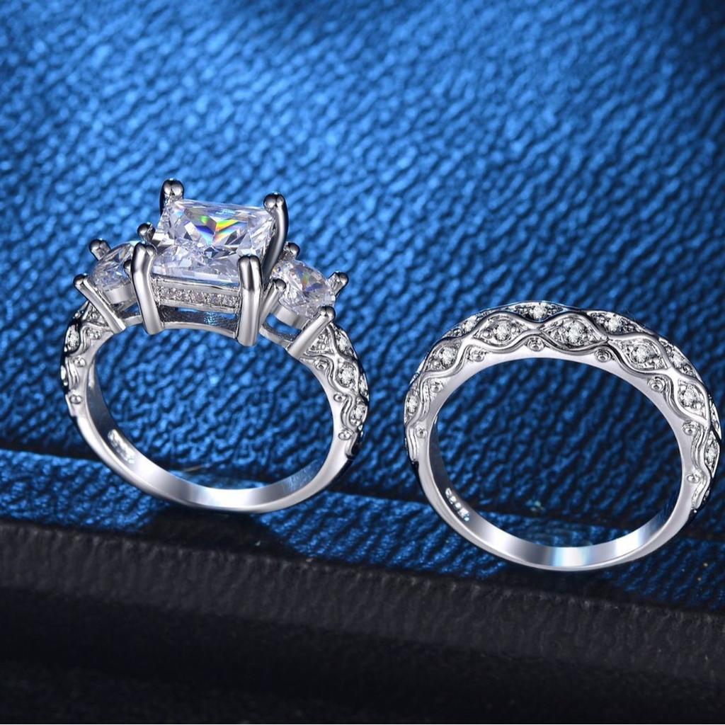 Women'S Ring Pattern Zircon Copper Couple Combination Ring