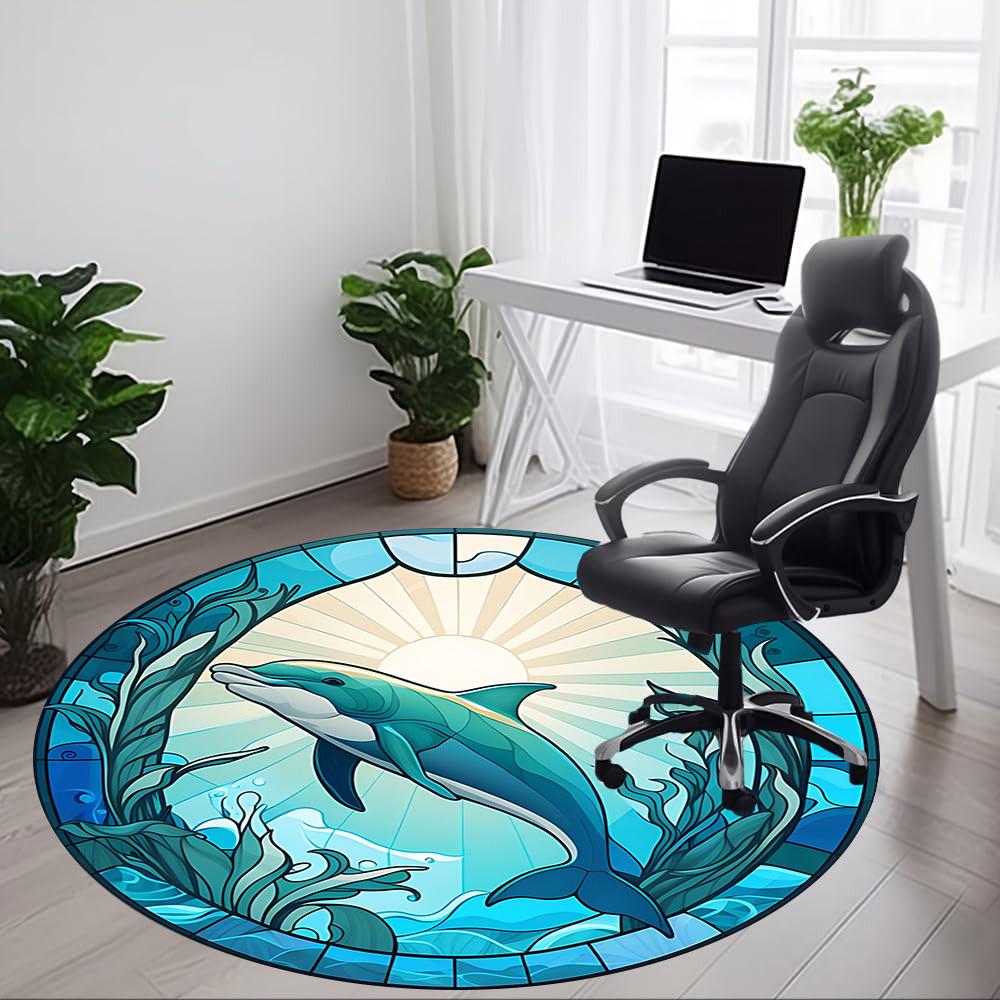 1pc Dolphin Stained Glass Chair Carpet for Office Non-Slip, Machine Washable Rug for Office, Room - Holiday Decor, Machine Made yy251016175