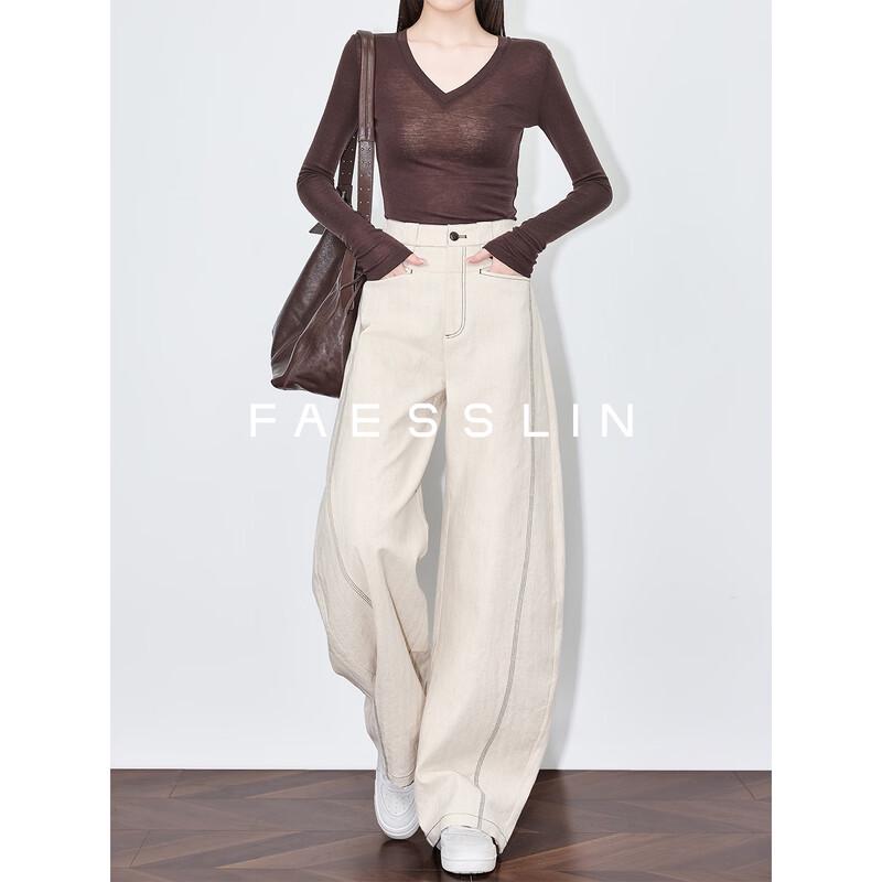 FAESSLIN Cotton Linen Curved Wide-Leg Pants M