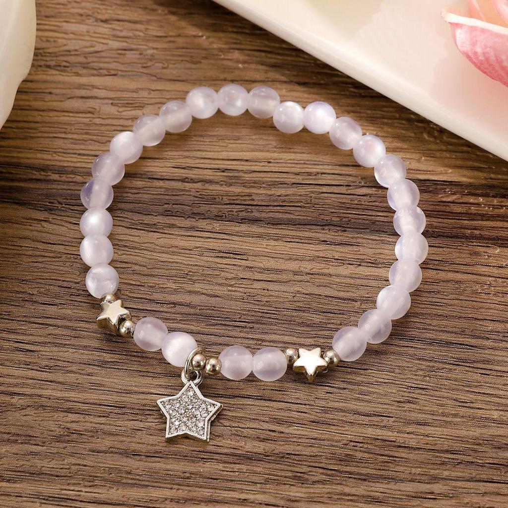 French Retro Crystal Beaded Pearl Bracelet for Women - Purple, Niche Design