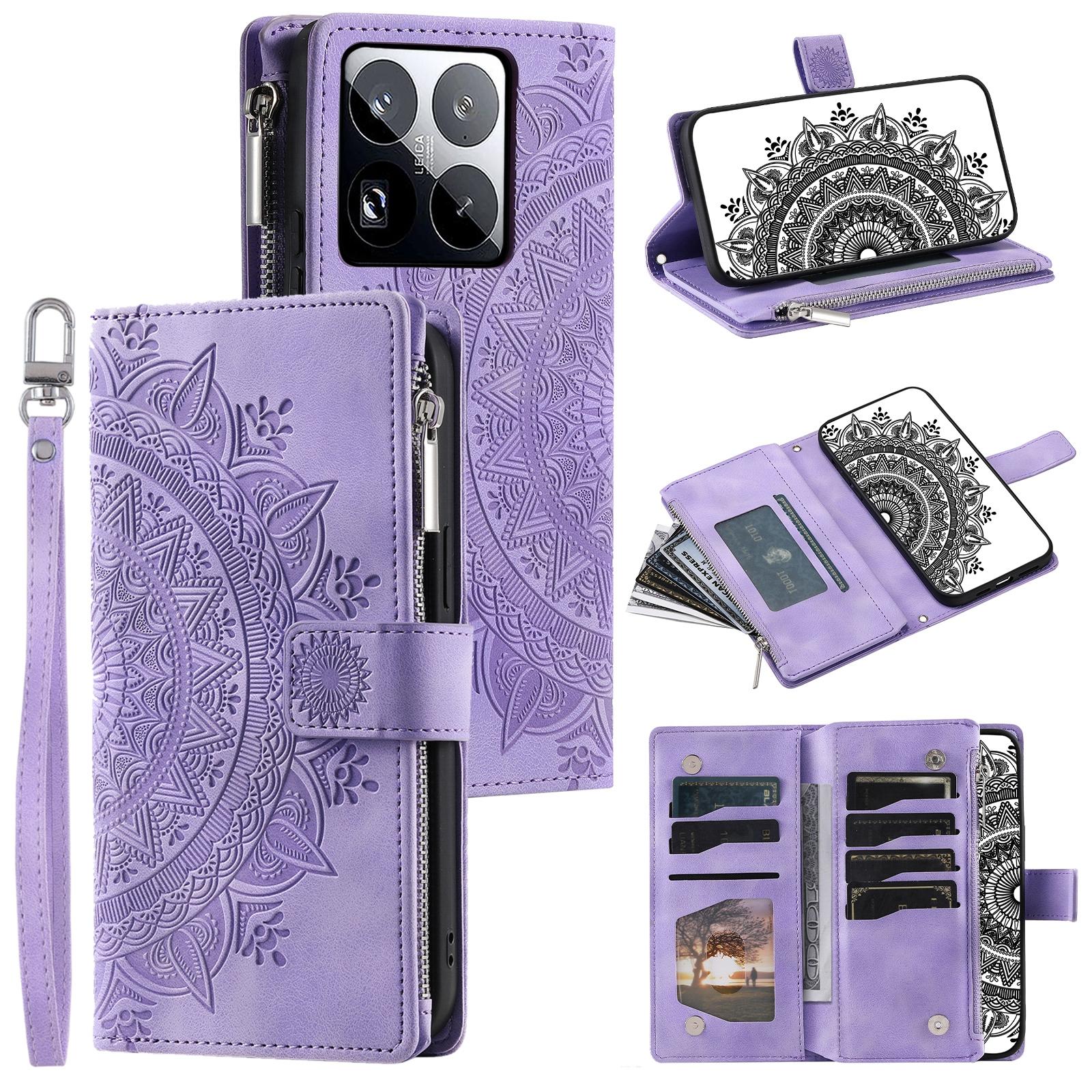 

Стиль 006 для Xiaomi 15 Pro Wallet Case PU шкіряний чохол для телефону Mandala Flower Pattern Purple