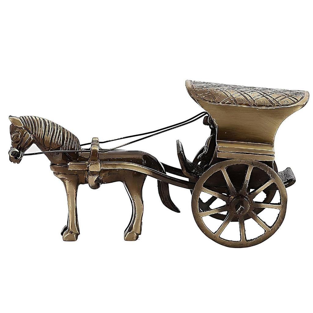 Brass Horse Cart Tanga Showpiece for Office, Home, Horse Carriage (Ghoda Gadi) for Good Luck Home Decor
