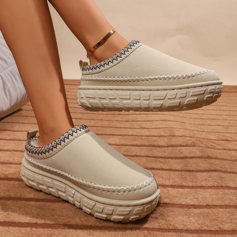 Women Plus Size Ankle High Platform Snow Boots Winter Lug Sole Slouchy Style Fleece Lined
