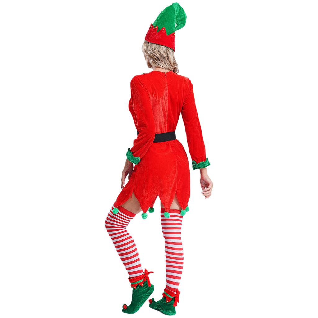 Unisex Elf Cosplay Set 6ks Příslušenství Elfí uši Zvonky Pompony Klobouk Pás Boty Punčochy Vánoční kostým